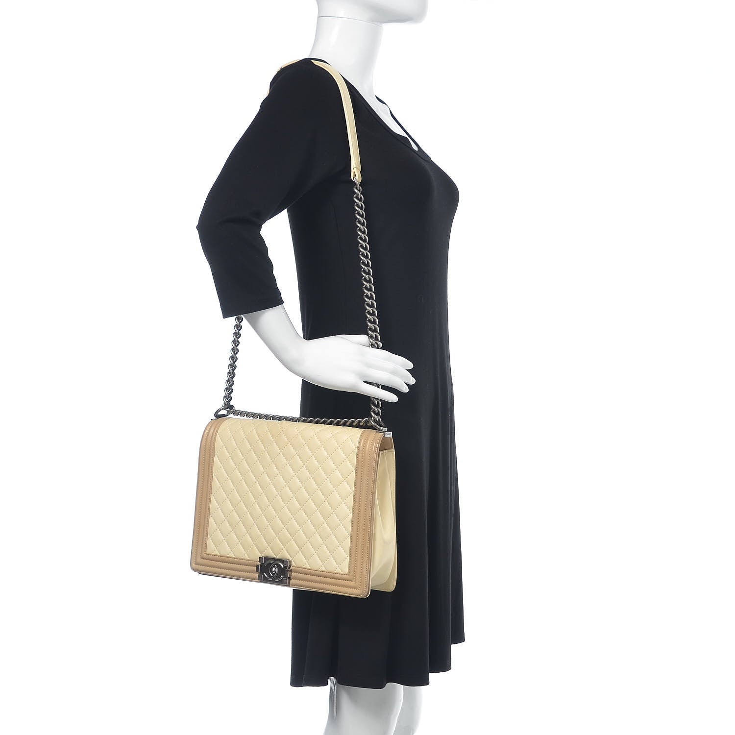 Chanel Lambskin Quilted Large Boy Flap Light Beige Dark Beige 2 of 22