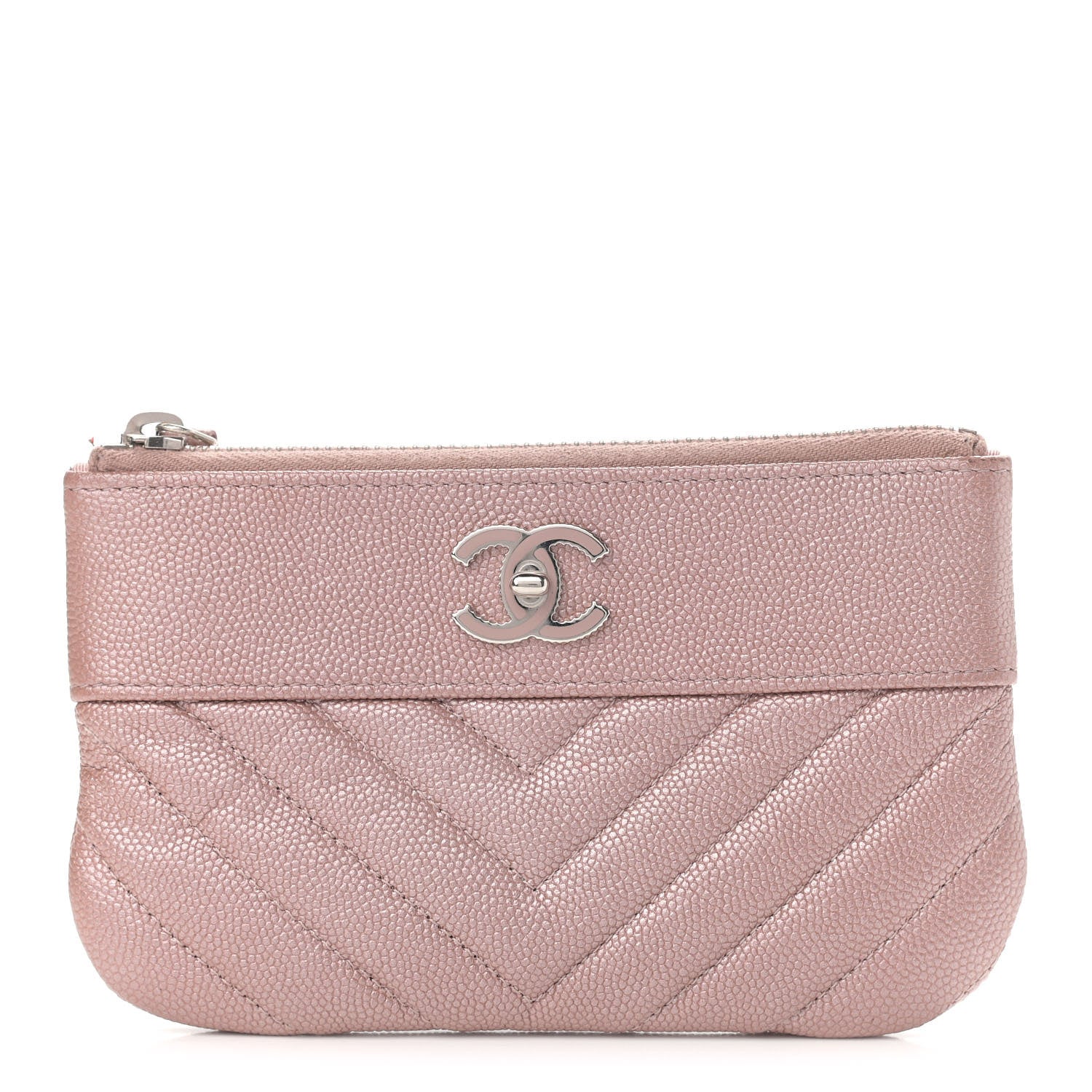 Chanel Metallic Caviar Chevron Quilted Small Vintage Mademoiselle Cosmetic Case Pink 1 of 8