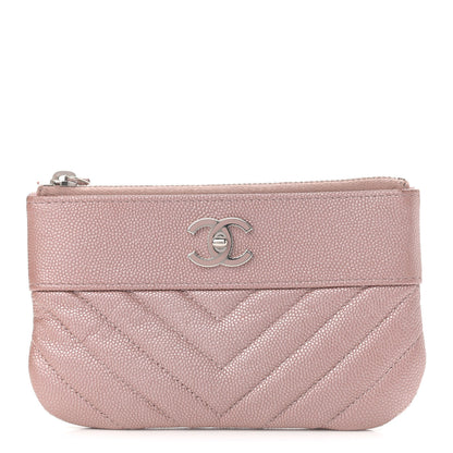 Chanel Metallic Caviar Chevron Quilted Small Vintage Mademoiselle Cosmetic Case Pink 1 of 8