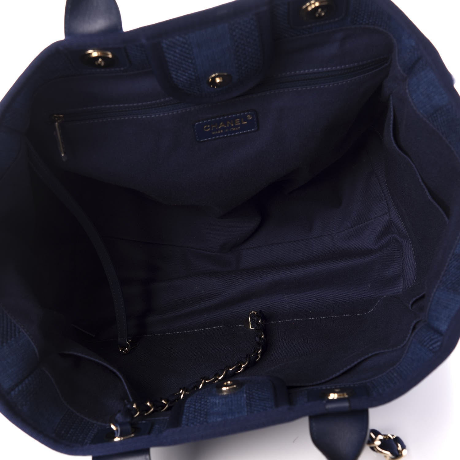 Chanel Mixed Fibers Striped Medium Deauville Tote Navy Blue 6 of 12