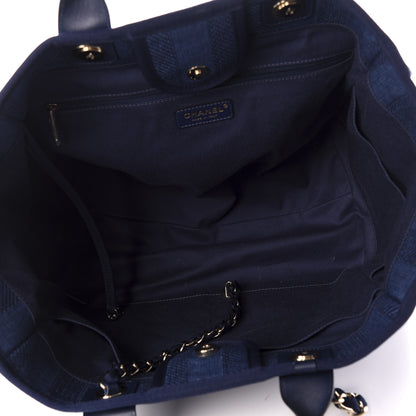 Chanel Mixed Fibers Striped Medium Deauville Tote Navy Blue 6 of 12