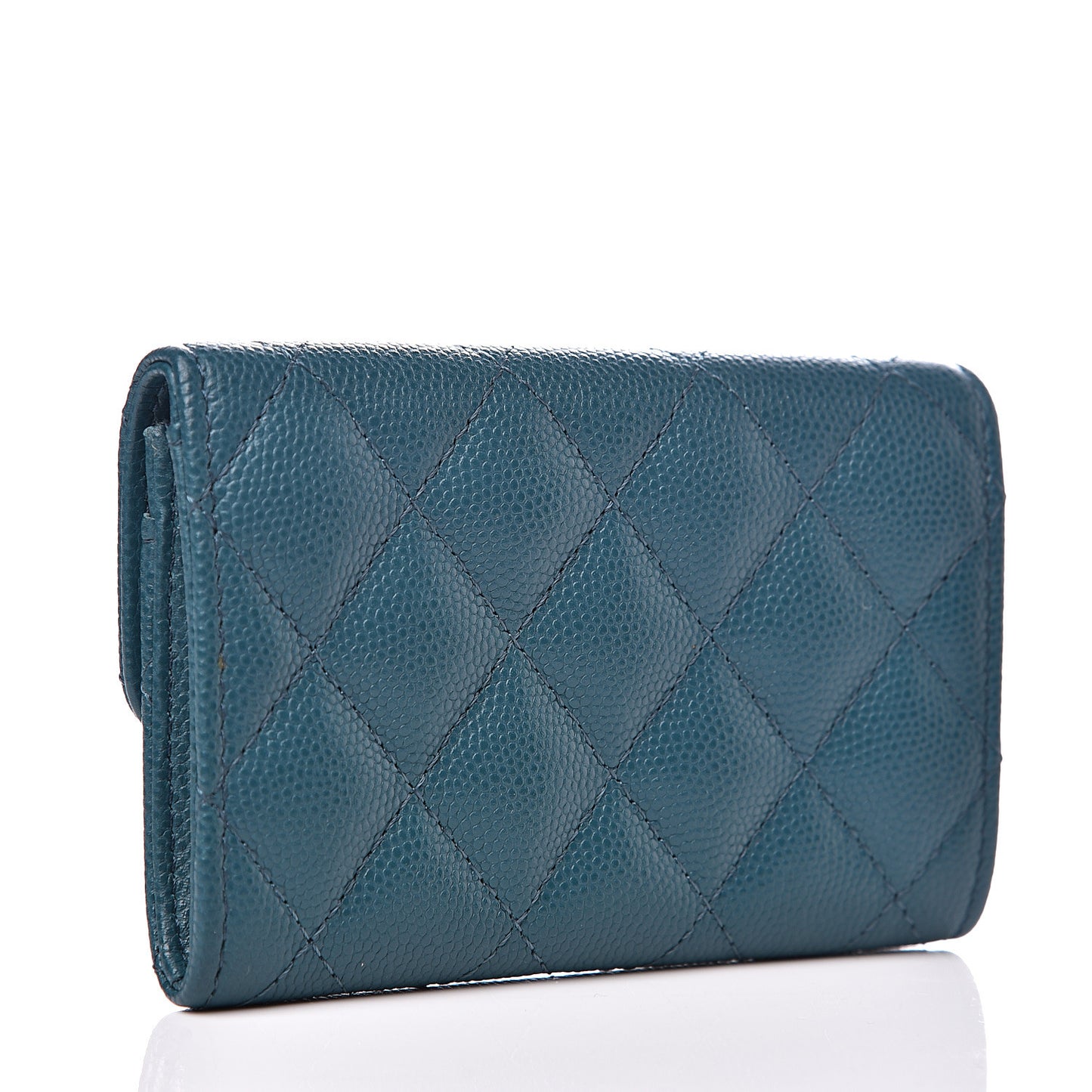 Caviar Quilted Flap Card Holder Wallet Dark Turquoise