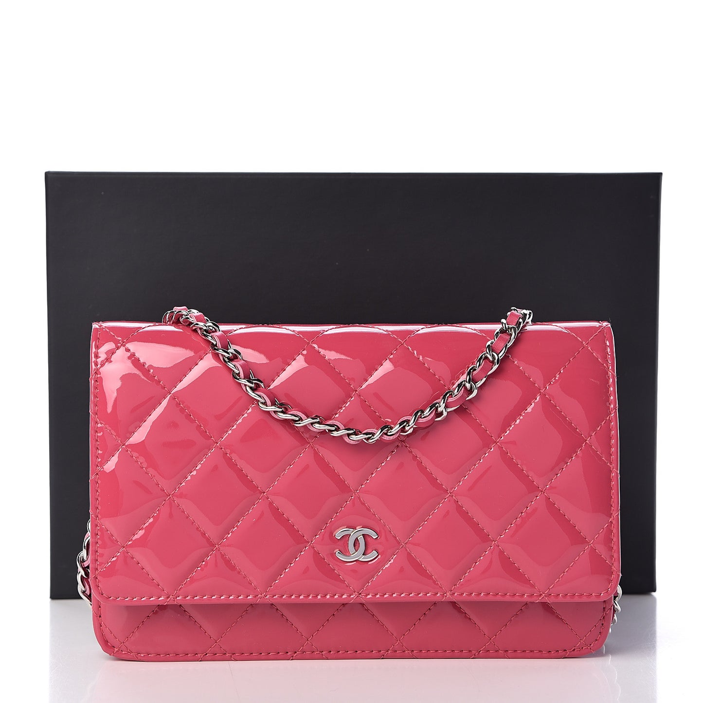 Patent Quilted Wallet On Chain WOC Pink