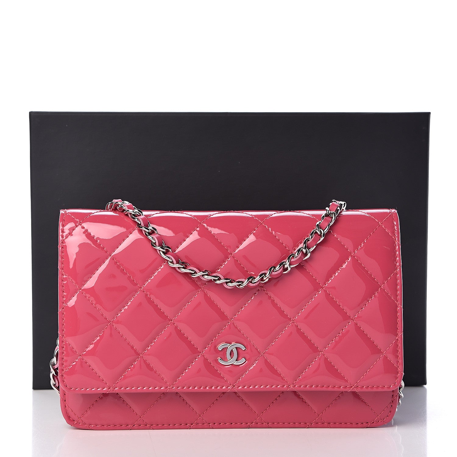 Chanel Patent Quilted Wallet On Chain WOC Pink 11 of 11