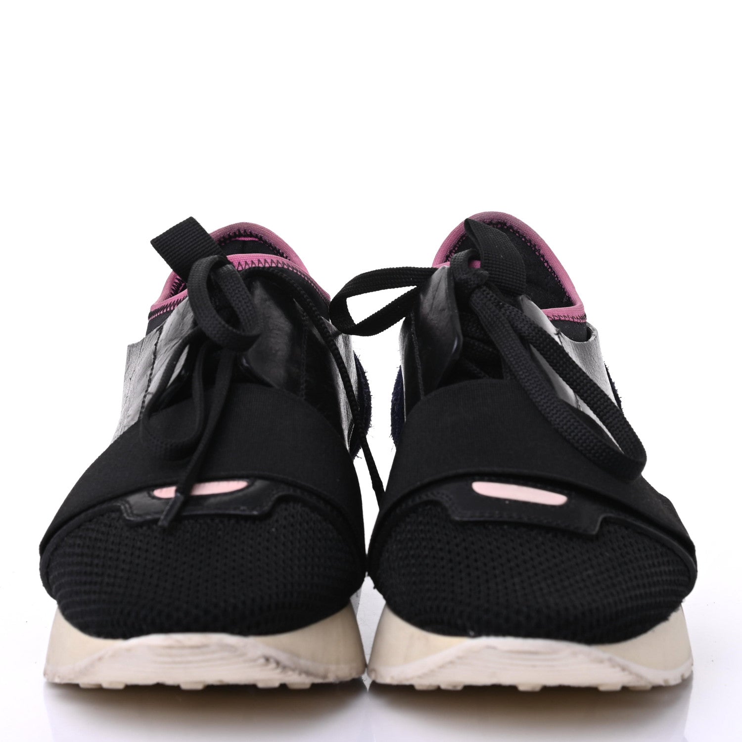 Balenciaga Calfskin Neoprene Mesh Suede Womens Race Runner Sneakers 37 Black Bleu Pink 2 of 8