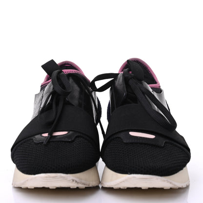 Balenciaga Calfskin Neoprene Mesh Suede Womens Race Runner Sneakers 37 Black Bleu Pink 2 of 8