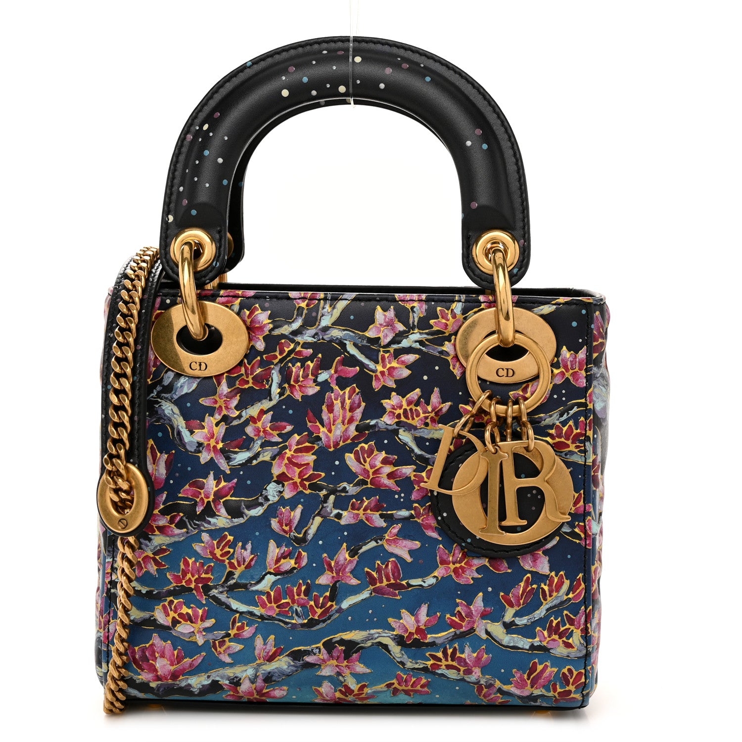 Christian Dior Smooth Calfskin Raqib Shaw Art Mini Lady Dior Navy Multicolor 1 of 12