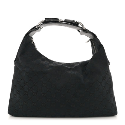 Gucci Monogram Medium Horsebit Chain Hobo Black 1 of 12
