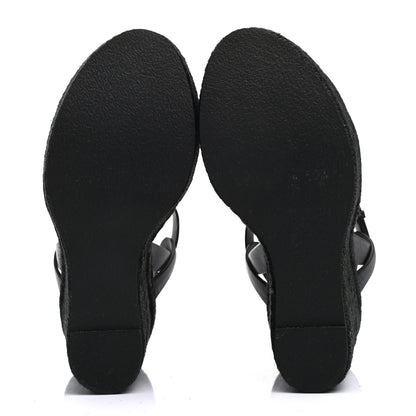 Saint Laurent Calfskin 85 Platform Espadrille Wedge Sandals 36 Black 5 of 6
