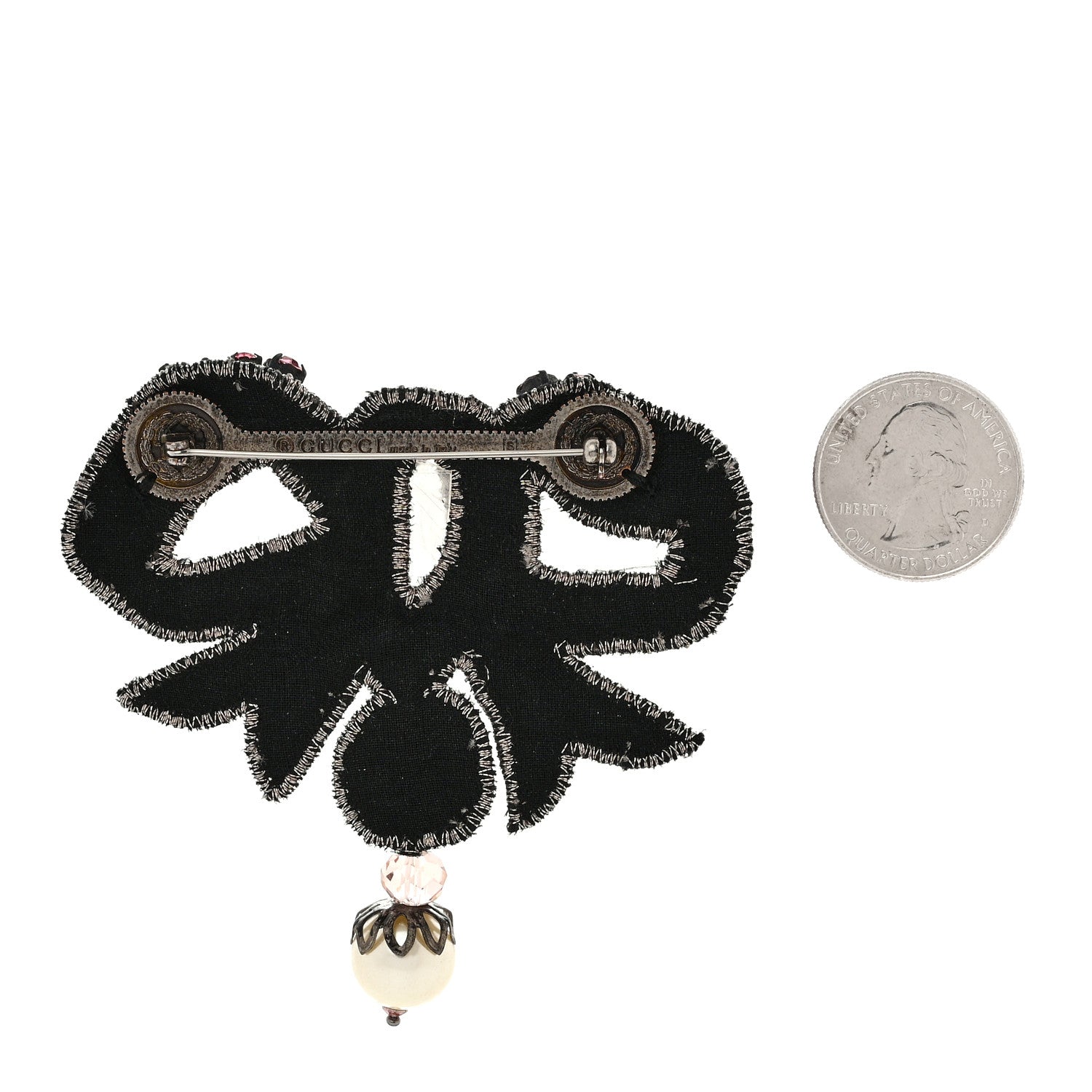 Gucci Metal Crystal Bow Brooch Pink 2 of 3