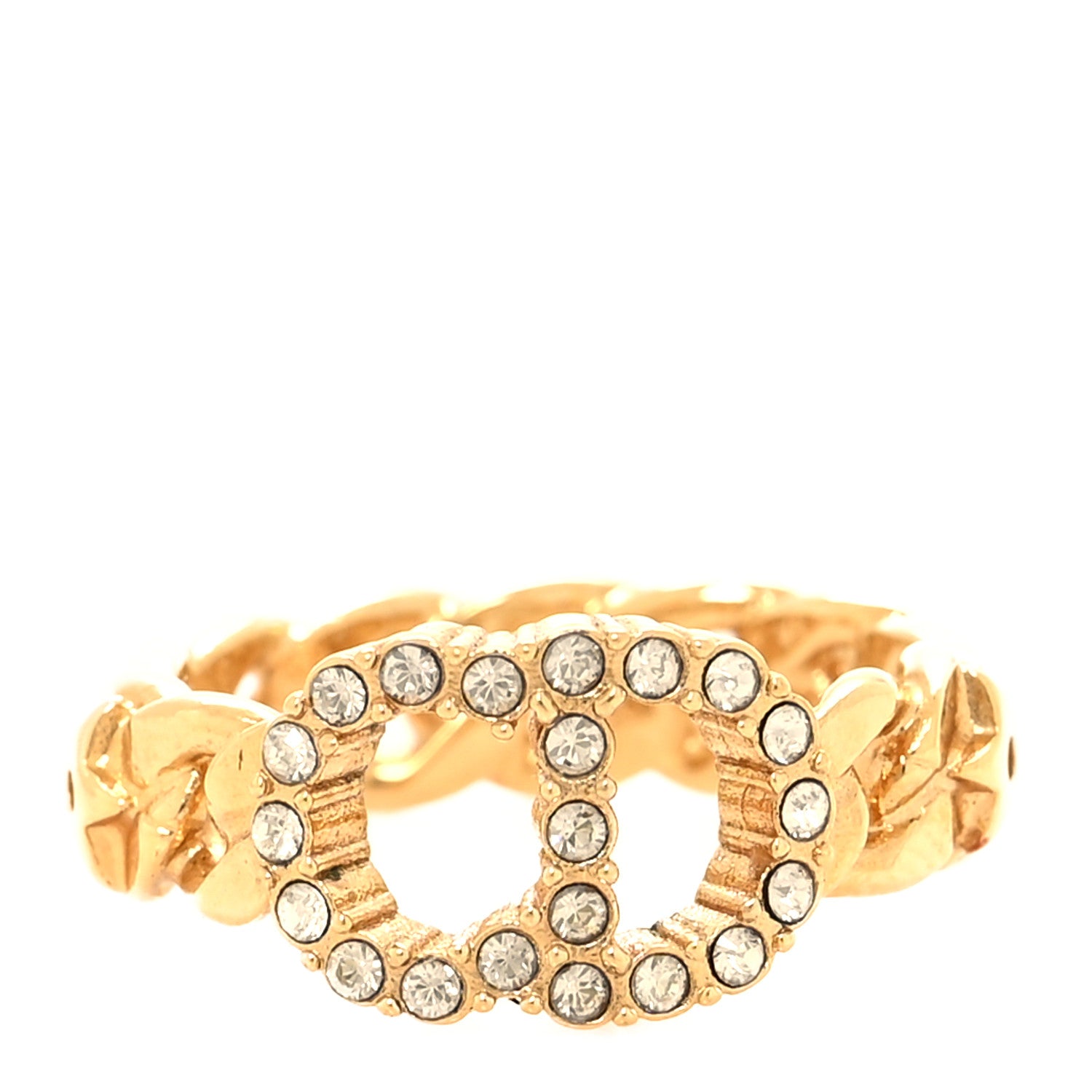 Christian Dior Metal Crystal Danseuse Etoile Chain Ring L 54 7 Gold 1 of 4