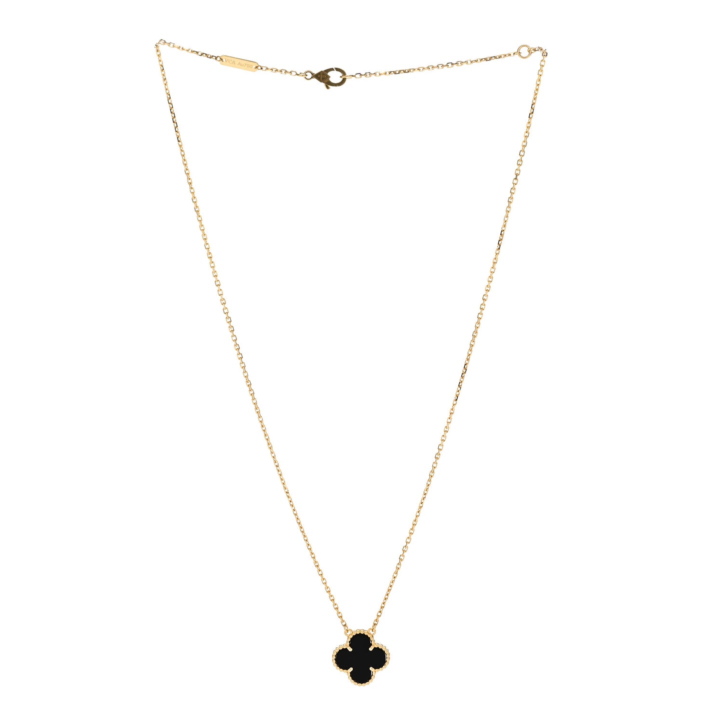 18K Yellow Gold Black Onyx Vintage Alhambra Pendant Necklace