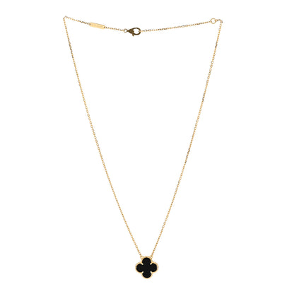 Van Cleef & Arpels 18K Yellow Gold Black Onyx Vintage Alhambra Pendant Necklace 3 of 7