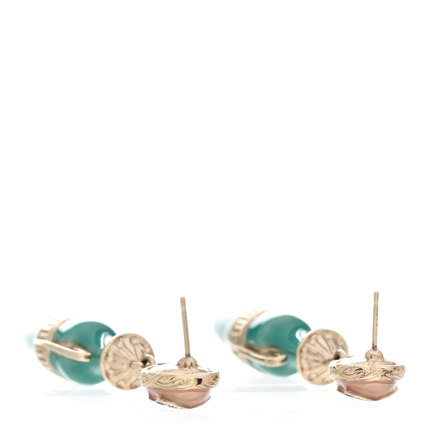 Chanel Metal Resin Ancient Greek Urn Drop Earrings Light Gold Turquoise 3 of 5