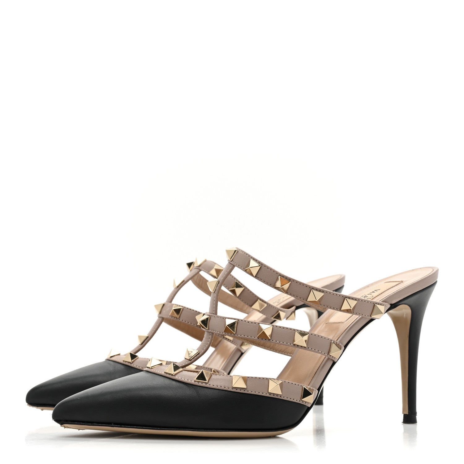 Valentino Garavani Nappa Rockstud 90mm Cage Mules 37.5 Black Poudre 3 of 10