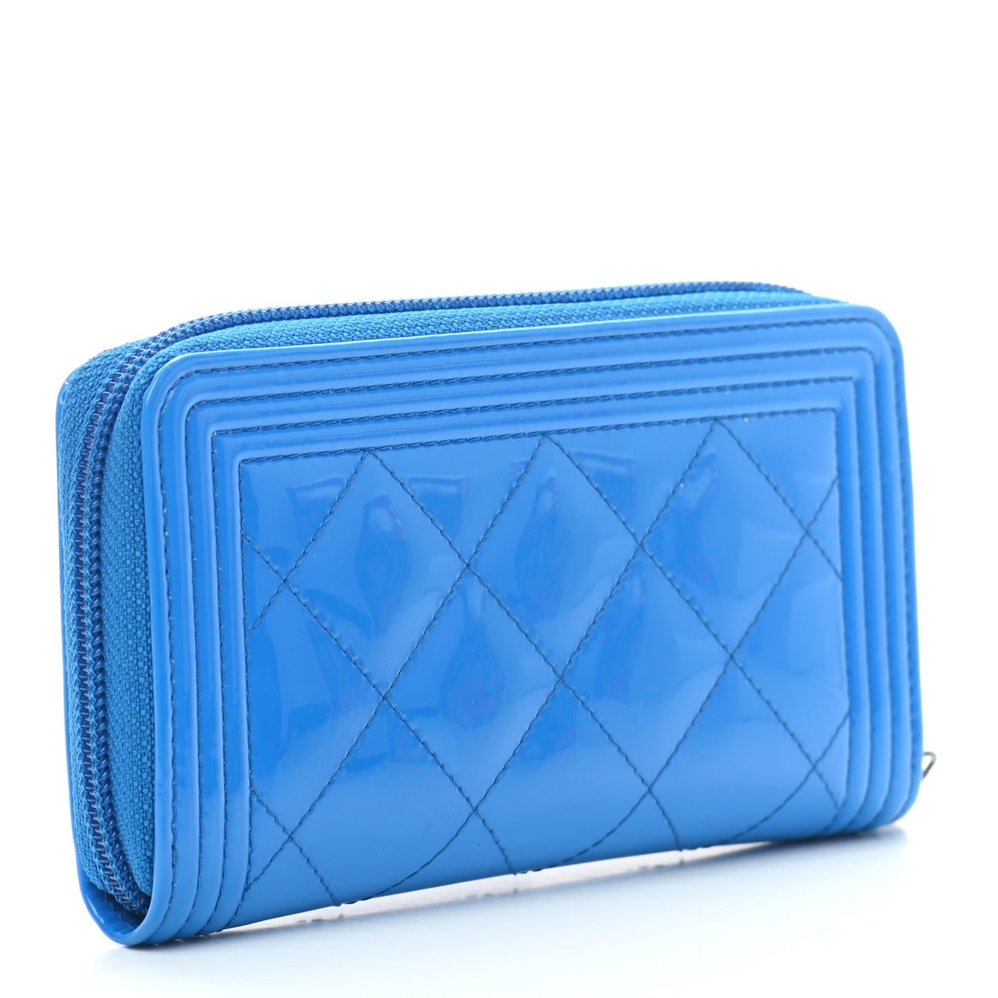 Patent Quilted Small Boy Zip Around Wallet Blue