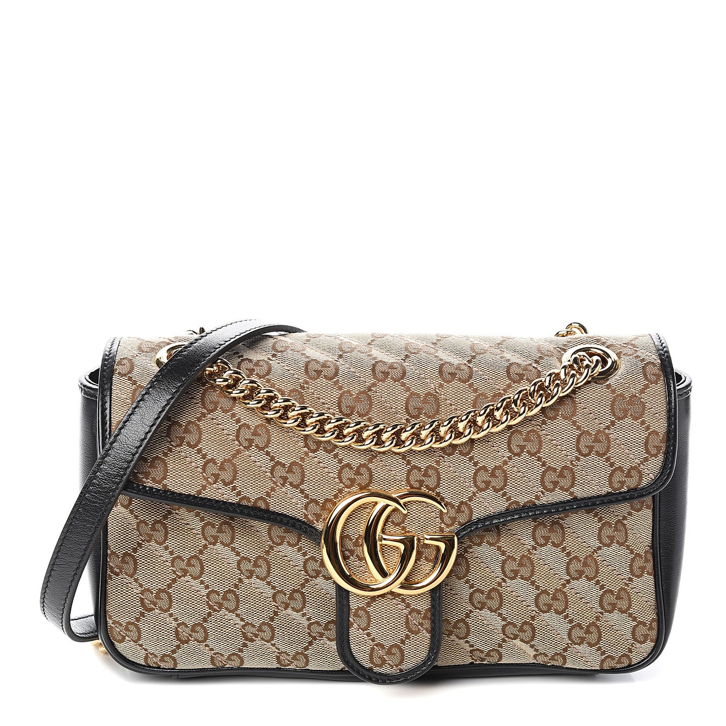 Monogram Matelasse Diagonal Small GG Marmont Shoulder Bag Beige Black