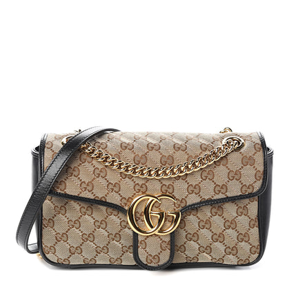 Gucci Monogram Matelasse Diagonal Small GG Marmont Shoulder Bag Beige Black 1 of 10