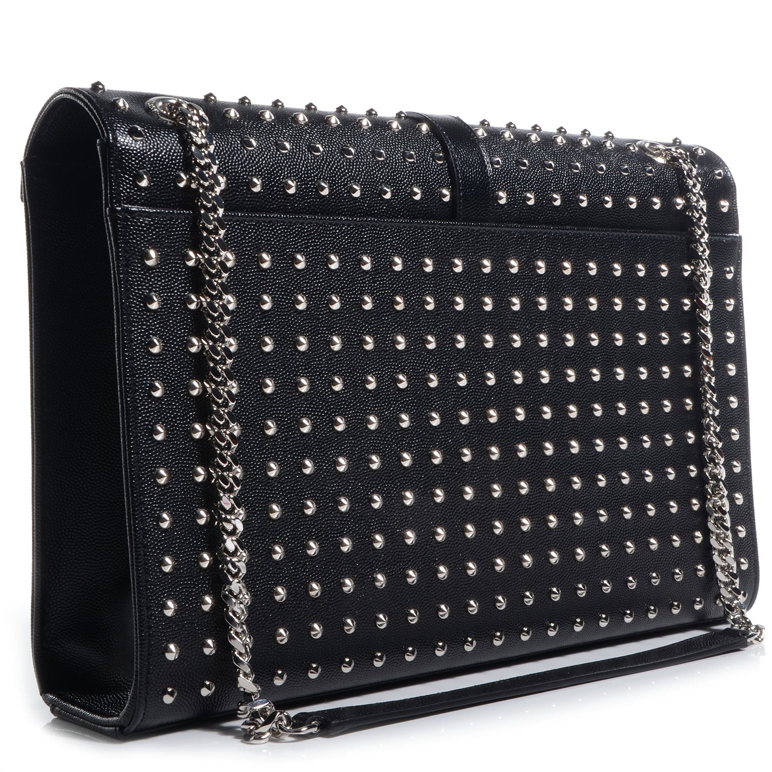 Saint Laurent Grain de Poudre Matelasse Studded Large Monogram Satchel Black 3 of 8