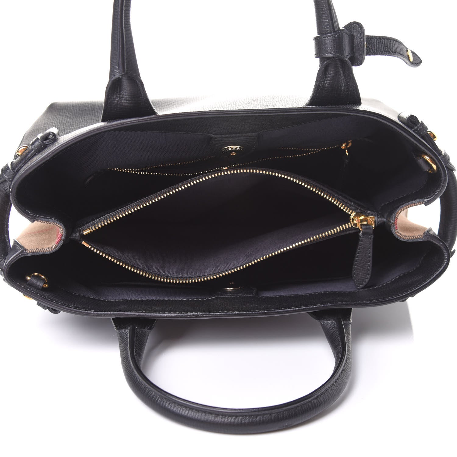 Burberry Grainy Calfskin House Check Medium Banner Tote Black 4 of 12