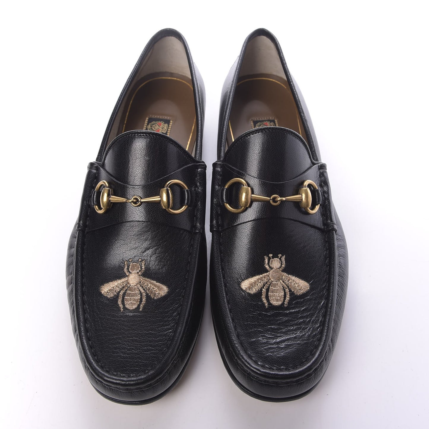Calfskin Mens Bee Embroidered Roos Horsebit Loafers 8.5 Black