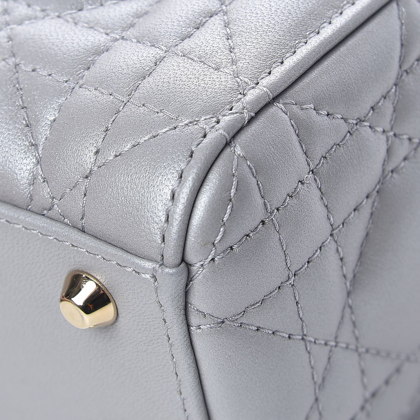 Metallic Lambskin Cannage Mini Lady Dior Grey