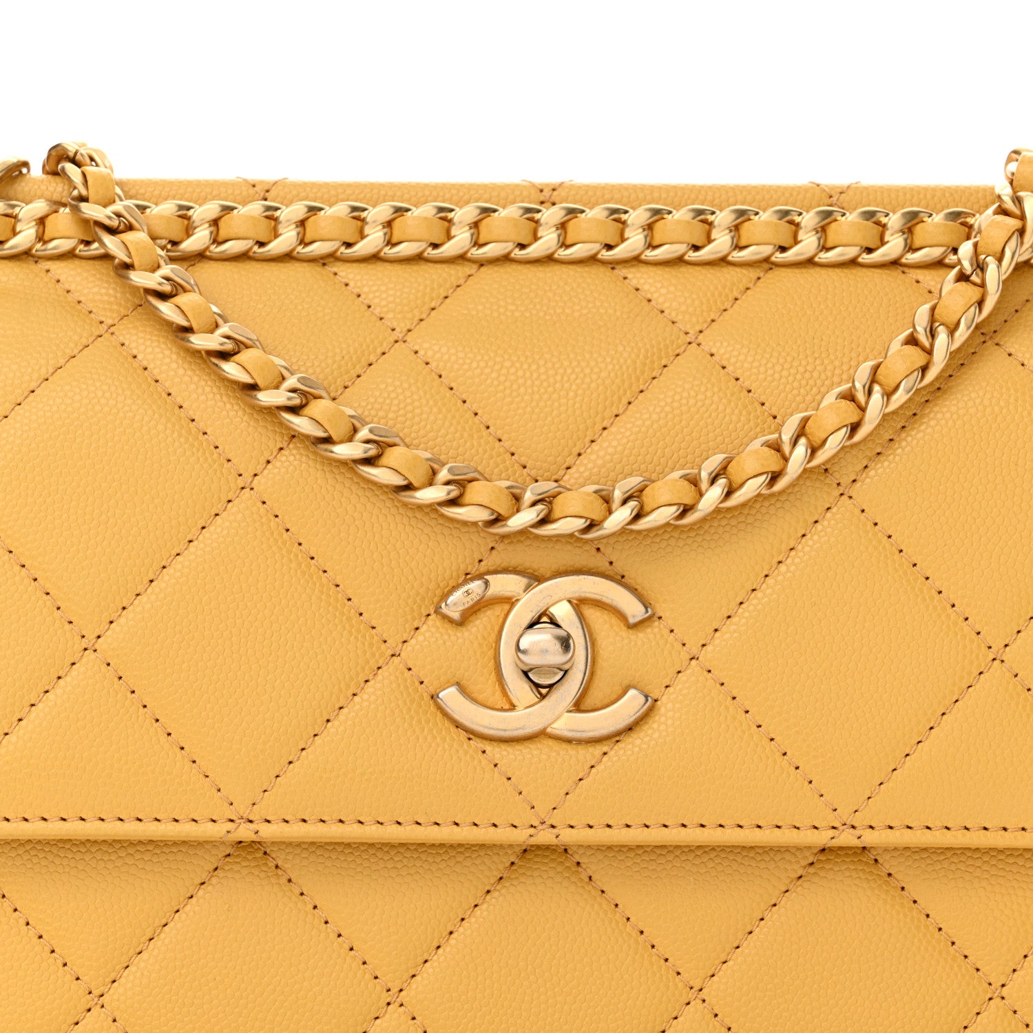 Chanel Caviar Quilted Chain Frame Flap Yellow 8 of 12