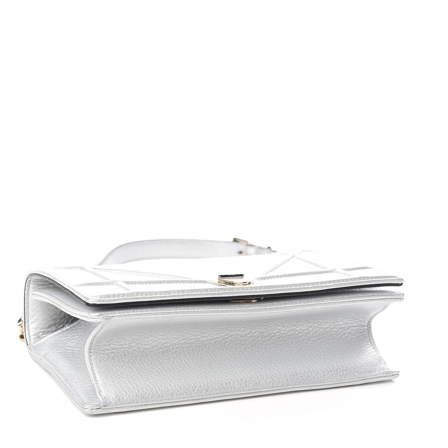 Metallic Grained Calfskin Small Diorama Flap Bag Silver