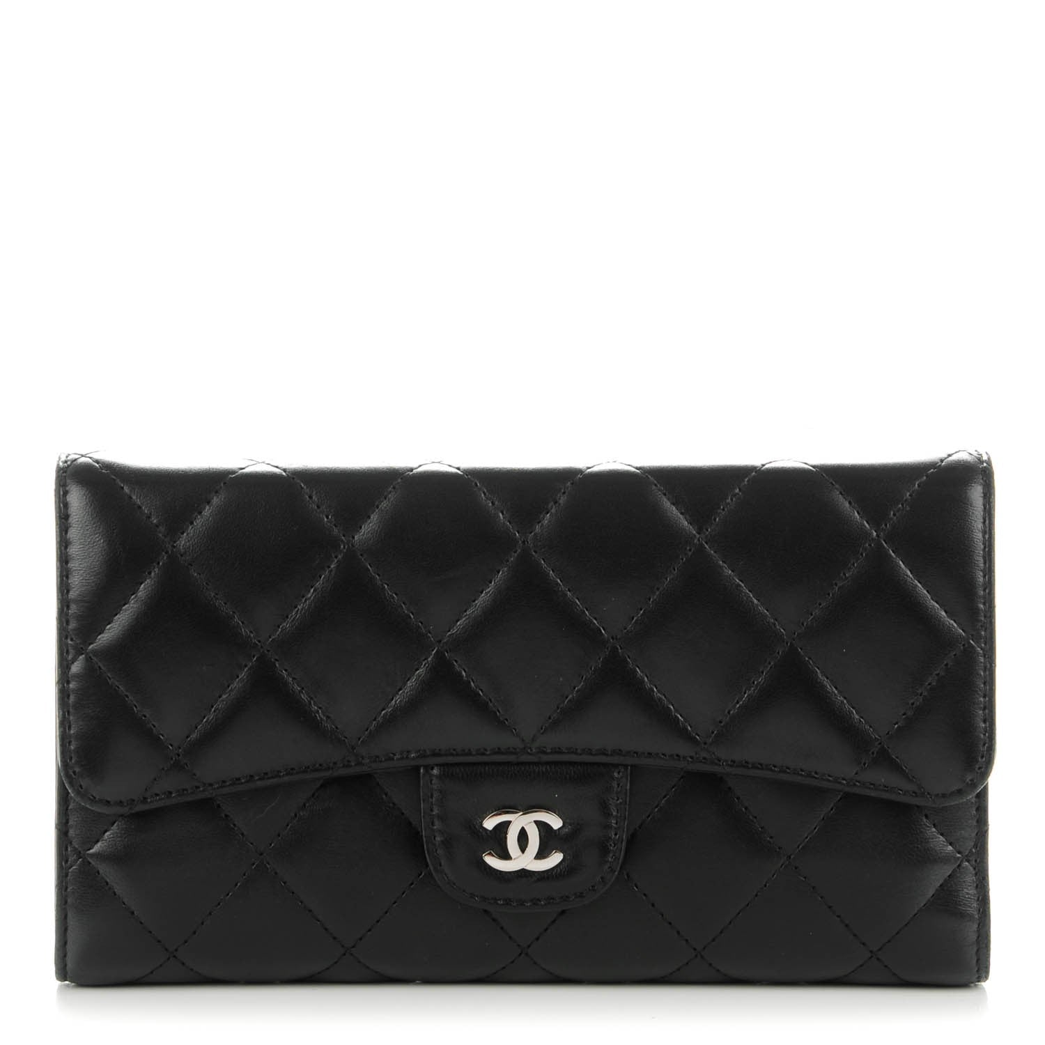 Chanel Lambskin Quilted Large Flap Wallet Black 1 of 8