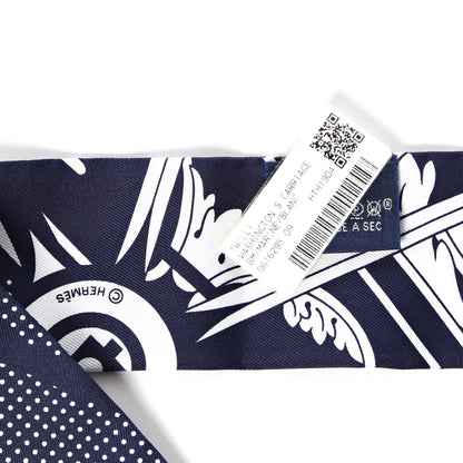 Hermes Silk Washington's Carriage Detail Twilly Marine White 3 of 4