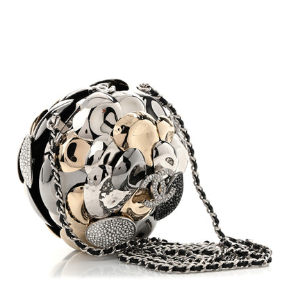 Chanel Metal Strass Crystal CC Camellia Minaudiere Clutch Gold Silver Black 5 of 12