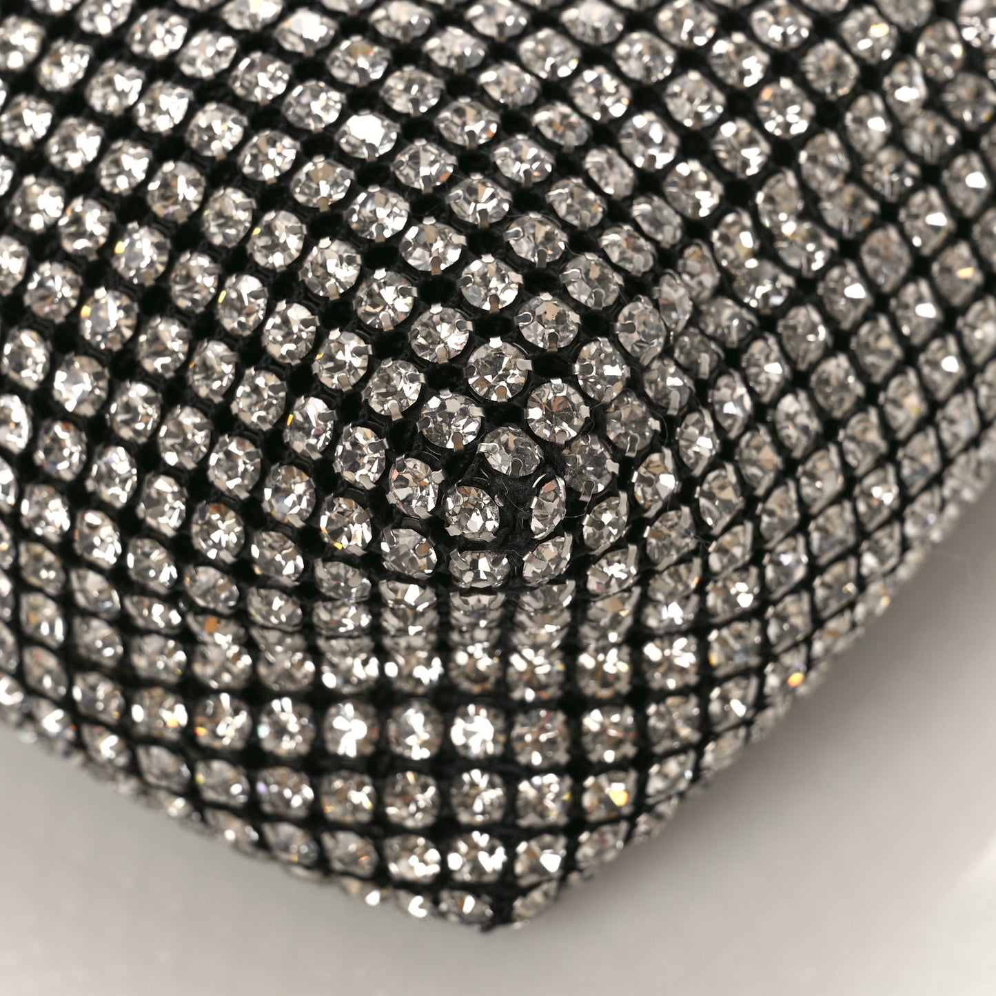 Mesh Crystal Rhinestone Mini Heiress Pouch Black Silver