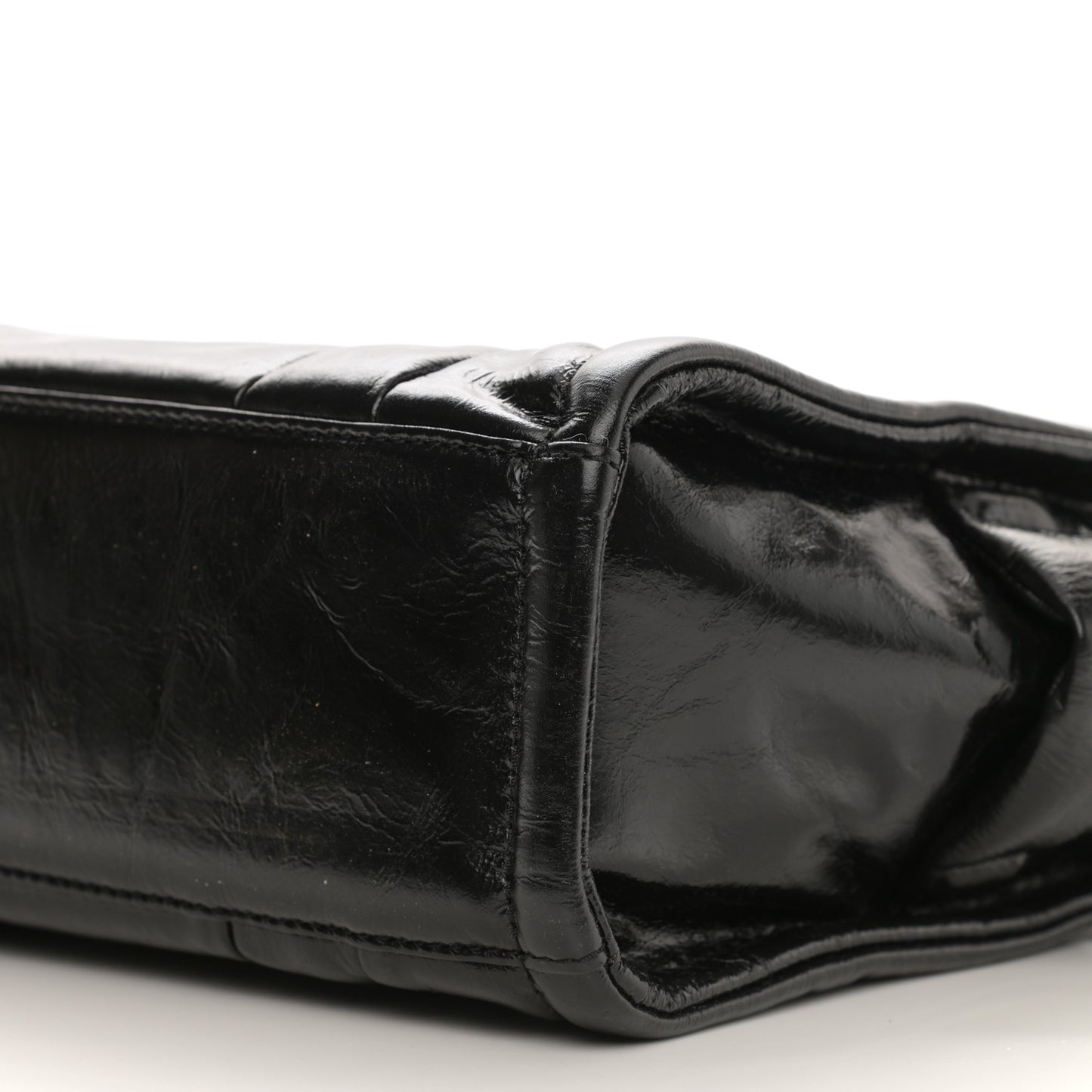 Shiny Crinkled Calfskin Small The Tote Bag Black