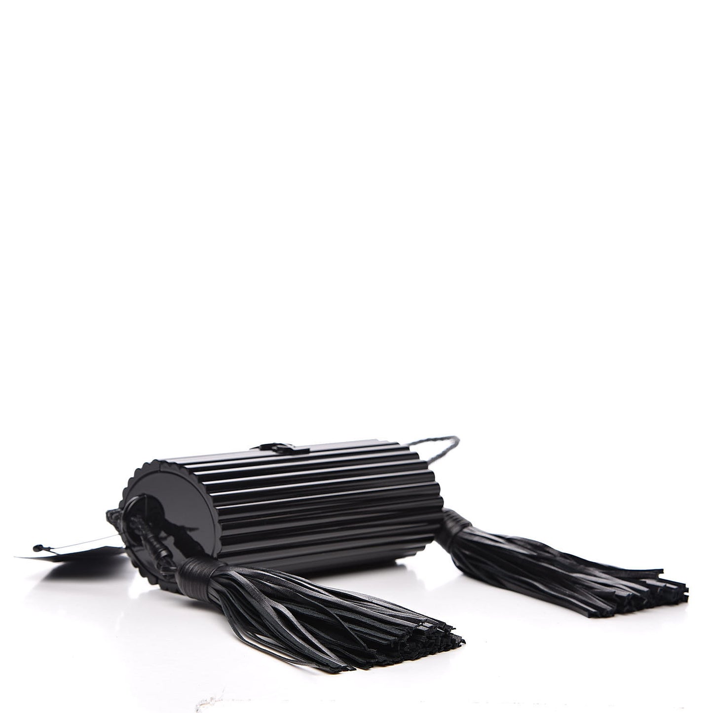 Ribbed Plexiglass Lambskin Fringe Monogram Opium Box Bag Black
