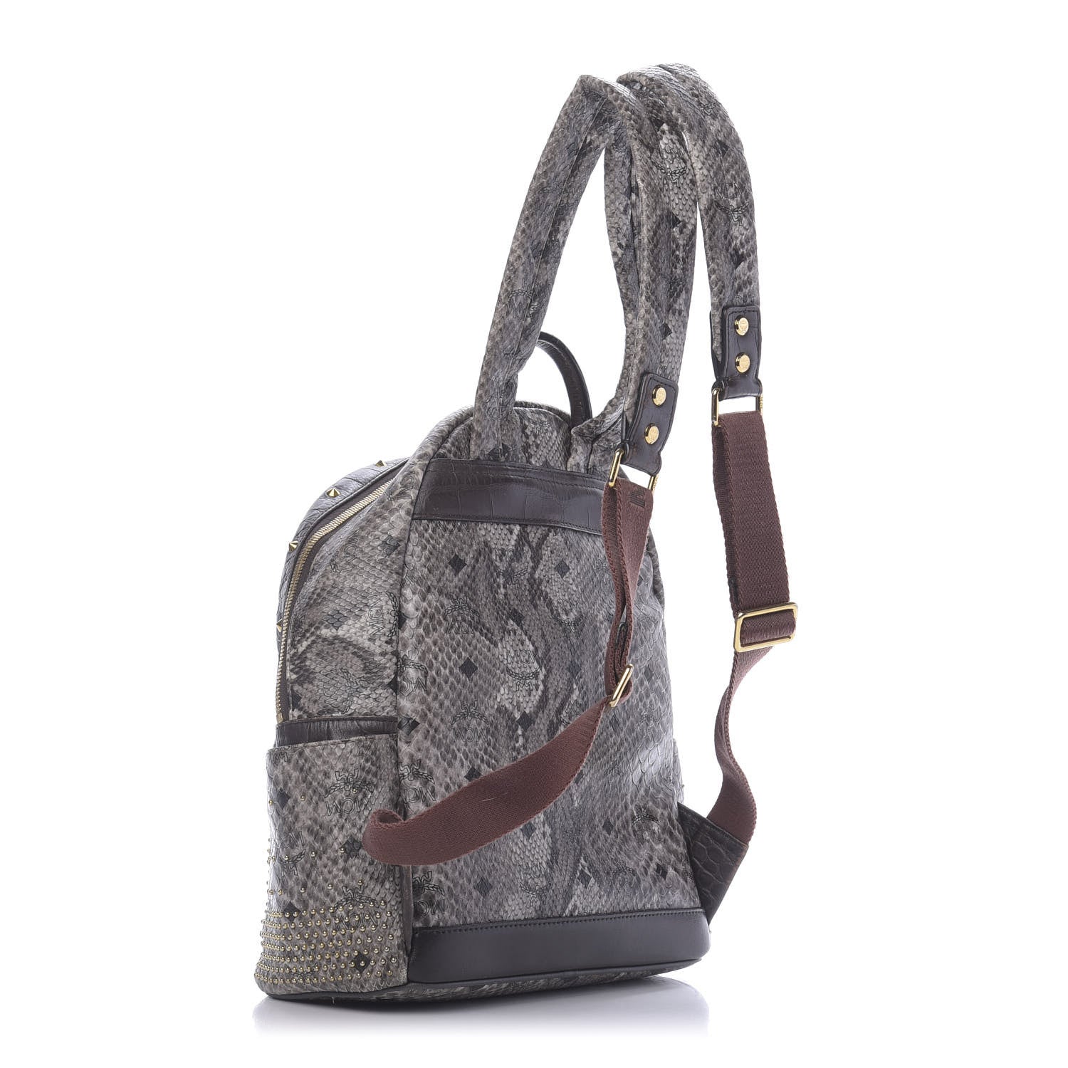 MCM Visetos Snakeskin Printed Studded Small Stark Backpack Light Grey 2 of 14