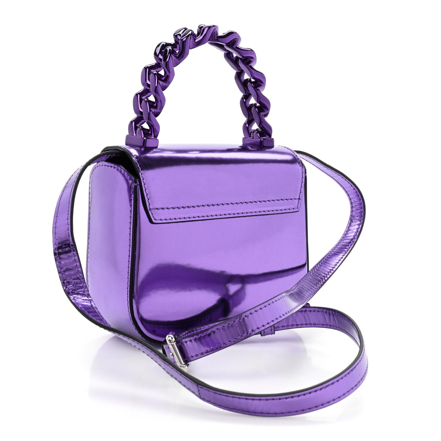 Metallic Patent Calfskin Mini La Medusa Chain Top Handle Bag Dark Orchid