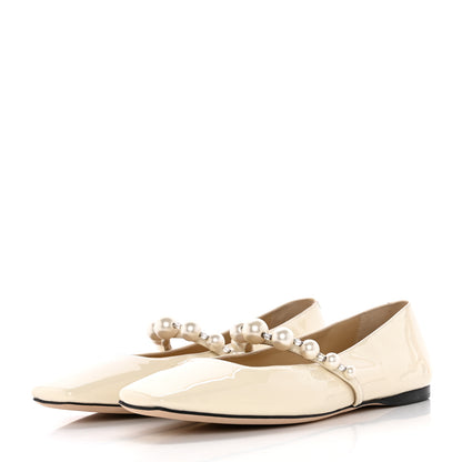 Jimmy Choo Patent Pearl Ade Mary Janes Flat 37.5 Latte White 3 of 8
