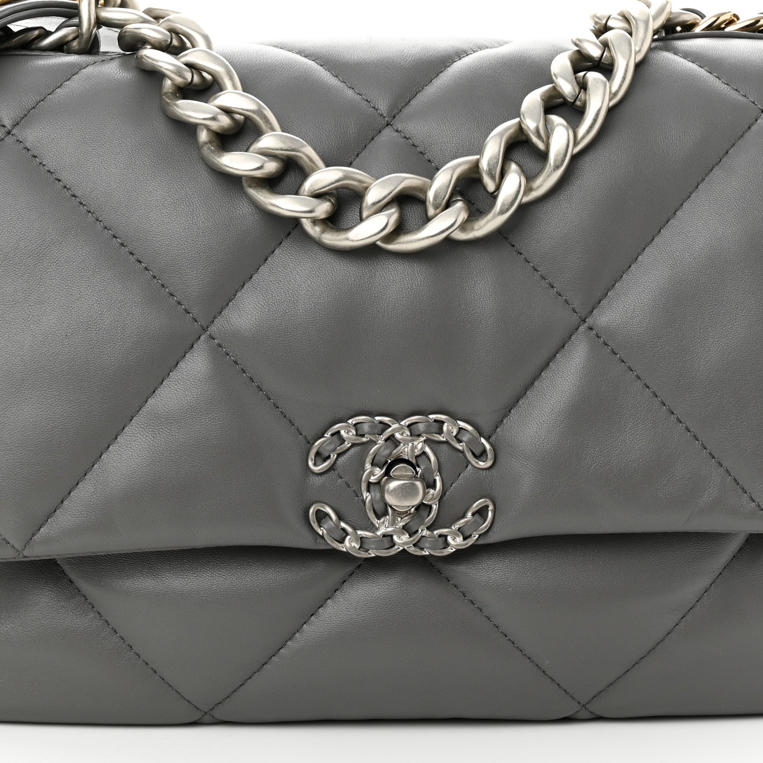 Chanel Lambskin Quilted Large Chanel 19 Flap Grey 8 of 10