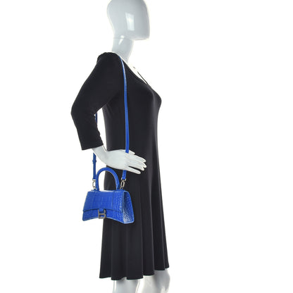 Balenciaga Shiny Calfskin Crocodile Embossed Hourglass Top Handle Bag XS Royal Blue 2 of 13