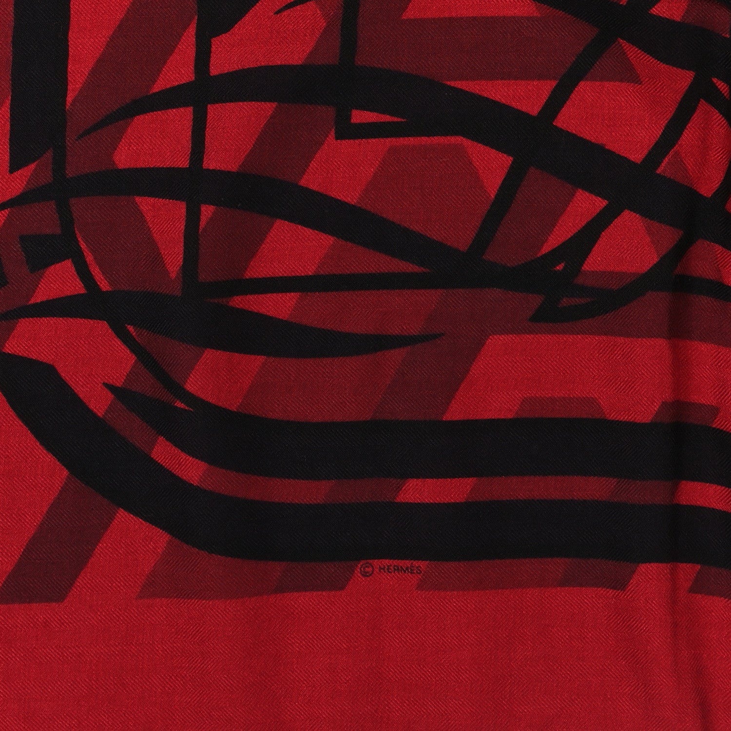Hermes Cashmere Silk Imprimeur Fou Quadricube Shawl 140 Rouge Bordeaux Rouge Fonce 3 of 3
