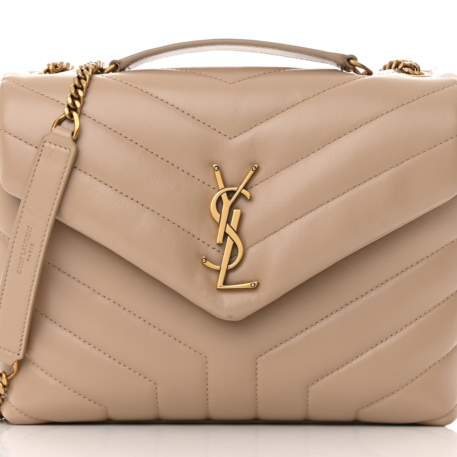 Saint Laurent Calfskin Y Quilted Monogram Small Loulou Chain Satchel Dark Beige 8 of 17