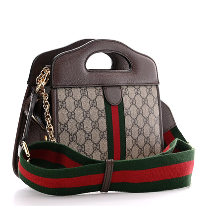 Gucci GG Supreme Monogram Textured Dollar Calfskin Web Small Ophidia Slip Handle Tote Beige Ebony New Acero 3 of 10