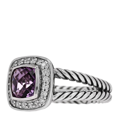 David Yurman Sterling Silver Diamond Amethyst 7mm Petite Albion Ring 54 7 3 of 5