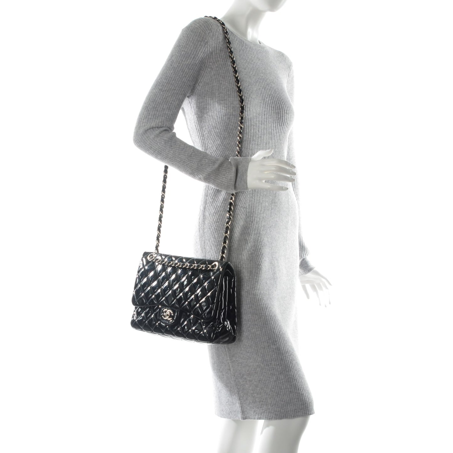 Patent Quilted Jumbo Double Flap Black