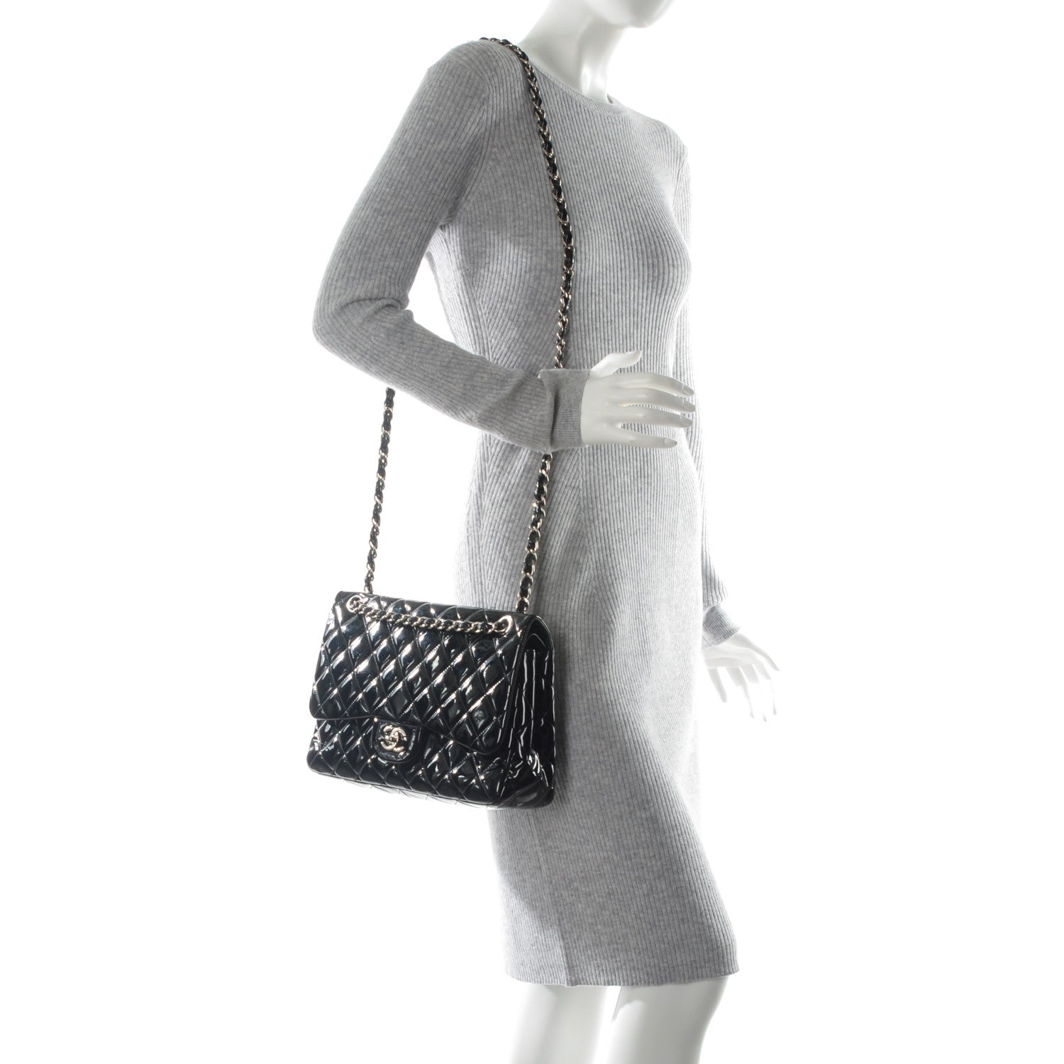 Chanel Patent Quilted Jumbo Double Flap Black 2 of 7