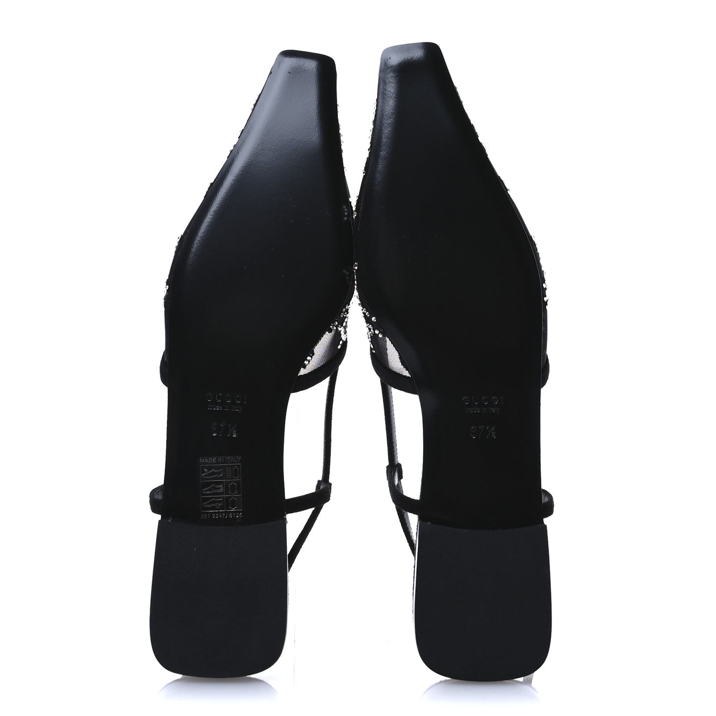 Tela Retino Kid Scamosciato Crystal GG Monogram Square Demi Ballet Flats 37.5 Black