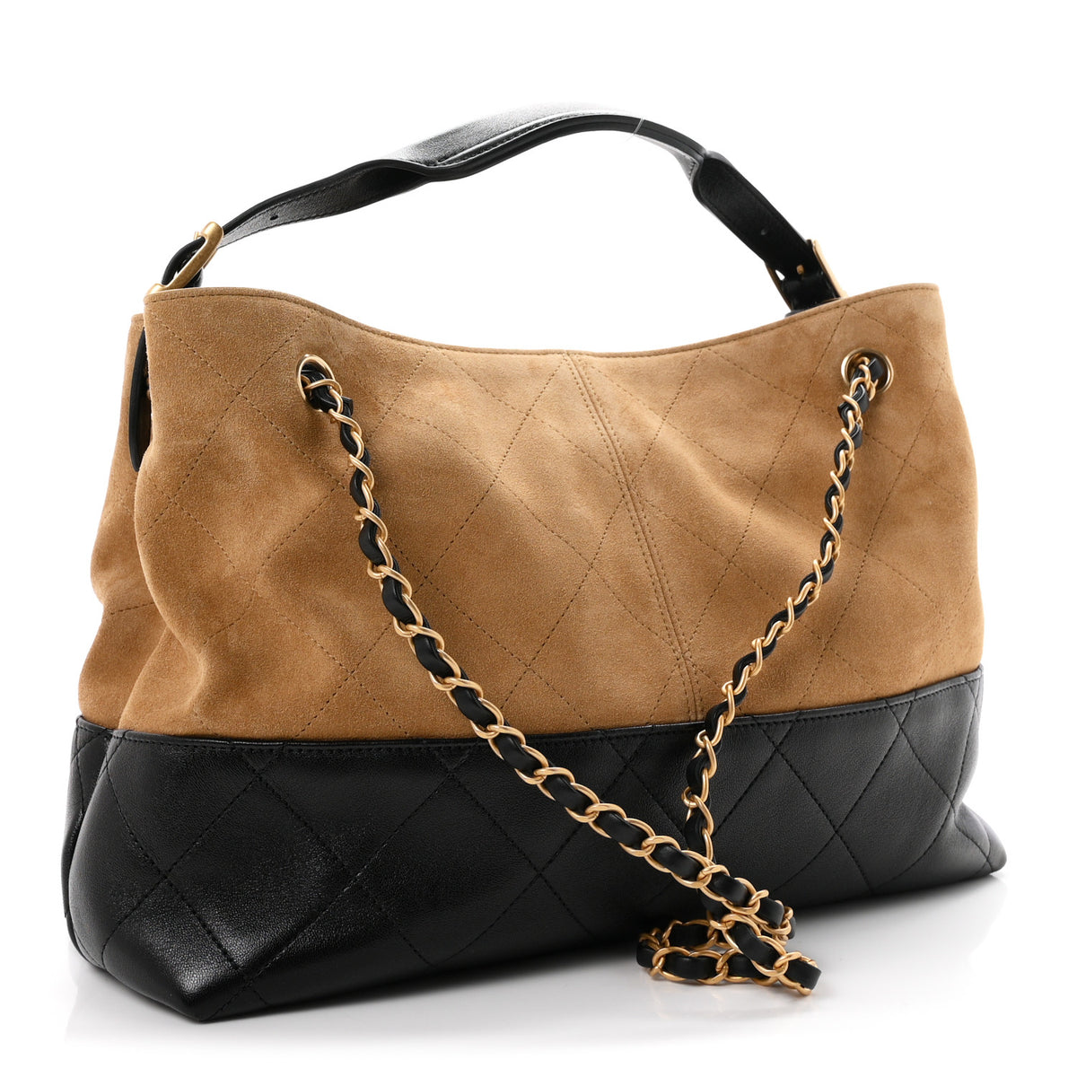 Suede Calfskin Shiny Lambskin Quilted Small Coco Base Shopping Bag Beige Black