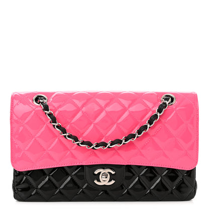 Chanel Patent Calfskin Quilted Bi-Color Medium Double Flap Pink Black 1 of 10
