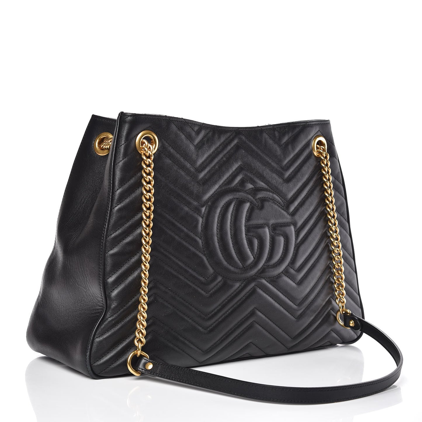 Calfskin Matelasse Medium GG Marmont Shoulder Tote Bag Black