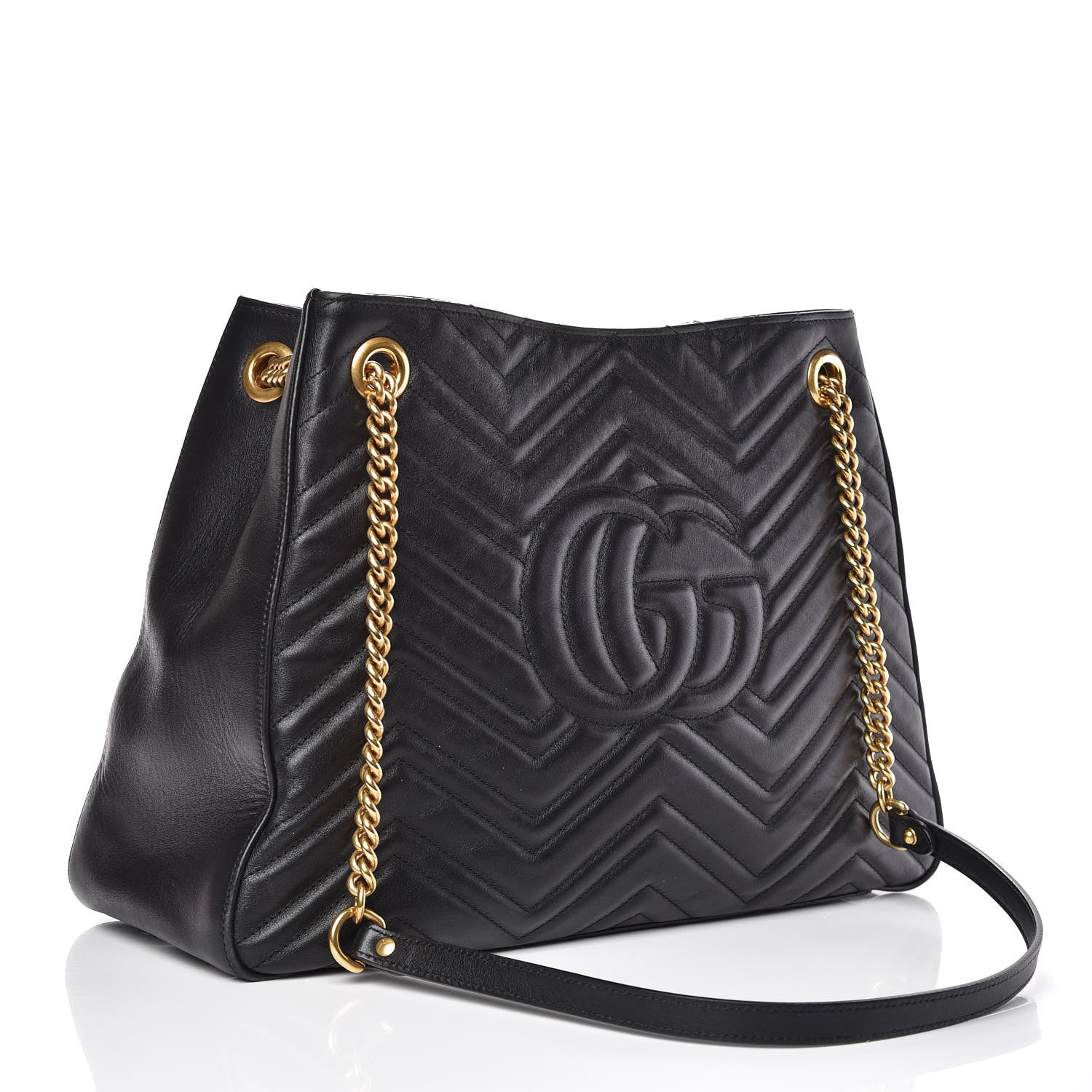 Gucci Calfskin Matelasse Medium GG Marmont Shoulder Tote Bag Black 3 of 14